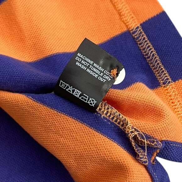 Rowing Blazers Mens Pique Striped Polo Orange Purple Size L NWT Preppy Eclectic - Picture 9 of 12